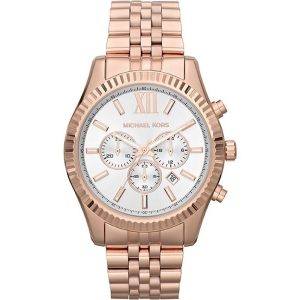 Michael Kors Women’s Quartz Rose Gold Stainless Steel Silver White Dial 45mm Watch MK8313