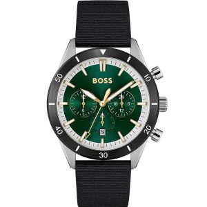Hugo Boss Men’s Quartz Black Leather Strap Green Dial 44mm Watch 1513936
