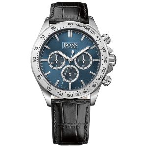 Hugo Boss Men’s Quartz Black Leather Strap Blue Dial 44mm Watch 1513176
