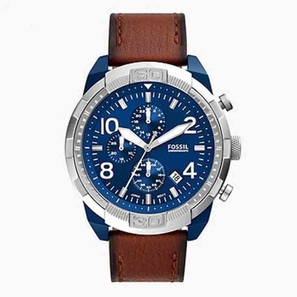 Fossil Men’s Quartz Brown Leather Strap Blue Dial 50mm Watch FS5829