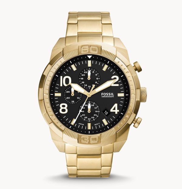 Fossil Men’s Quartz Gold Stainless Steel Black Dial 50mm Watch FS5877