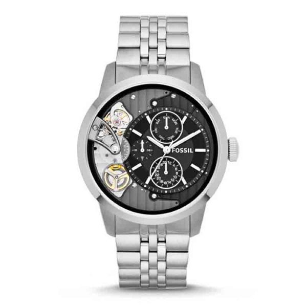 Fossil Men’s Mechanical Silver Stainless Steel Black Dial 44mm Watch ME1135