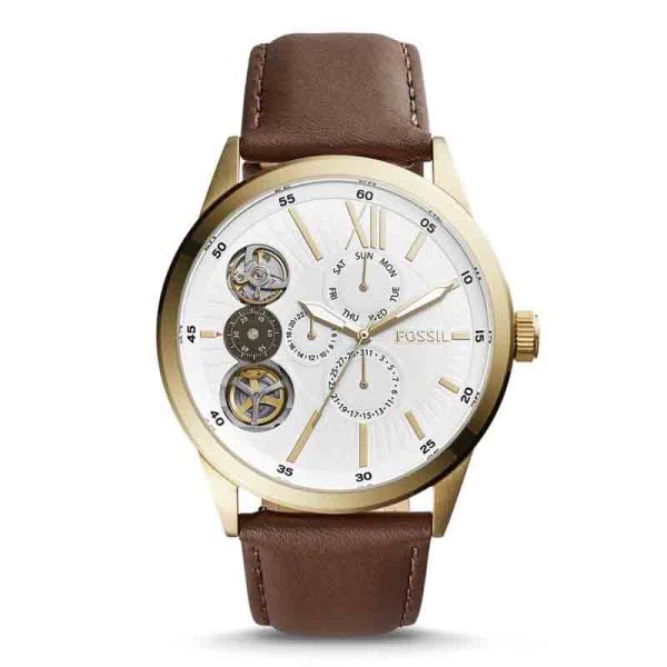 Fossil Men’s Mechanical Brown Leather Strap White Dial 48mm Watch BQ2218