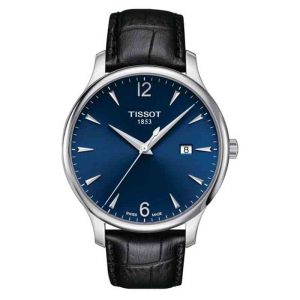 TISSOT Men’s Swiss Made Quartz Black Leather Strap Blue Dial 42mm Watch T063.610.16.047.00