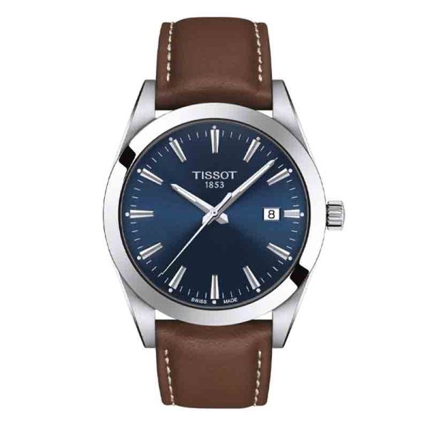 TISSOT Men’s Quartz Swiss Made Brown Leather Strap Blue Dial 40mm Watch T127.410.16.041.00