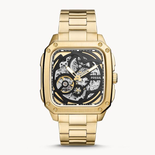 Fossil Men’s Automatic Gold Stainless Steel Black Skeleton Dial 42mm Watch BQ2573
