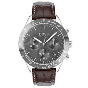 Hugo Boss Men’s Quartz Brown Leather Strap Grey Dial 42mm Watch 1513598