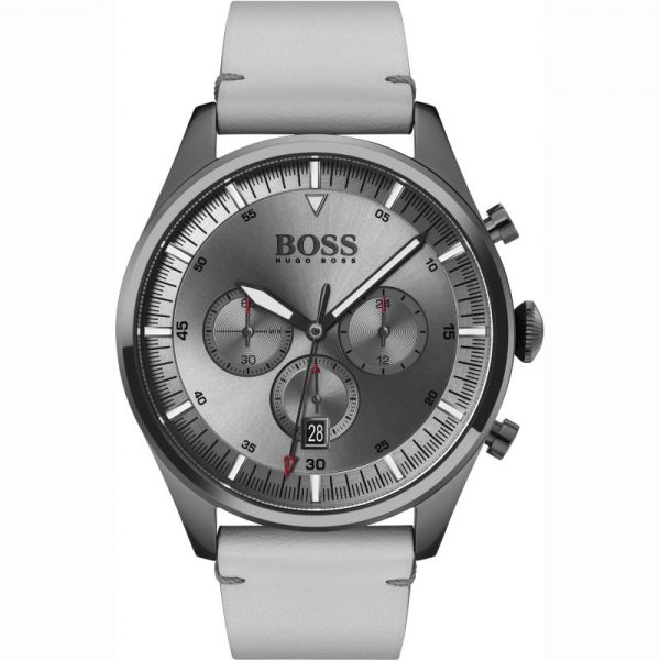 Hugo Boss Men’s Quartz Grey Leather Strap Grey Dial 44mm Watch 1513710