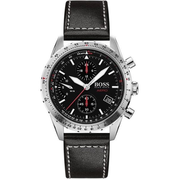 Hugo Boss Men’s Quartz Black Leather Strap Black Dial 44mm Watch 1513770