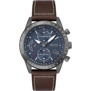 Hugo Boss Men’s Quartz Brown Leather Strap Blue Dial 44mm Watch 1513852