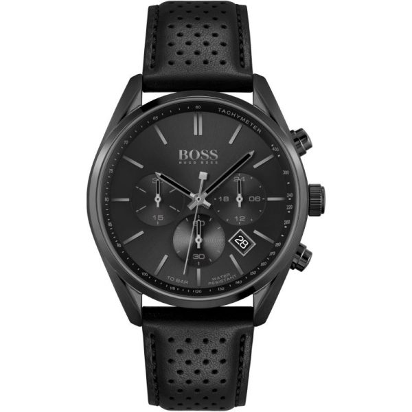Hugo Boss Men’s Quartz Black Leather Strap Black Dial 44mm Watch 1513880