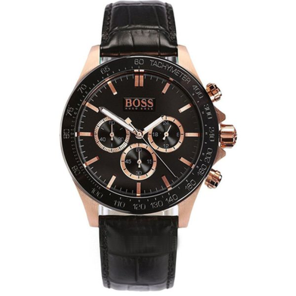 Hugo Boss Men’s Quartz Black Leather Strap Black Dial 44mm Watch 1513218