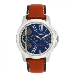 Fossil Men’s Mechanical Brown Leather Strap Blue Dial 44mm Watch ME1161