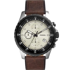 Fossil Men’s Chronograph Quartz Brown Leather Strap Beige Dial 48mm Watch FS5674