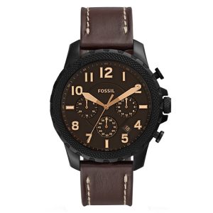 Fossil Men’s Quartz Brown Leather Strap Black Dial 46mm Watch FS5601