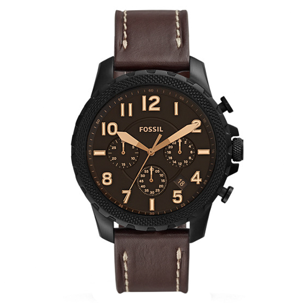Fossil Men’s Quartz Brown Leather Strap Black Dial 46mm Watch FS5601 ...