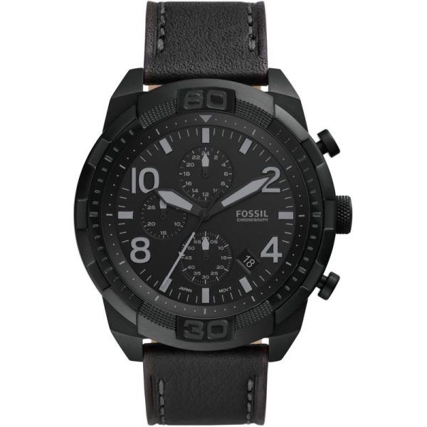 Fossil Men’s Quartz Black Leather Strap Black Dial 50mm Watch FS5874