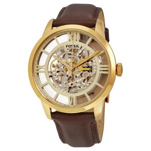 Fossil Men’s Automatic Brown Leather Strap Skeleton Dial 44mm Watch ME3043