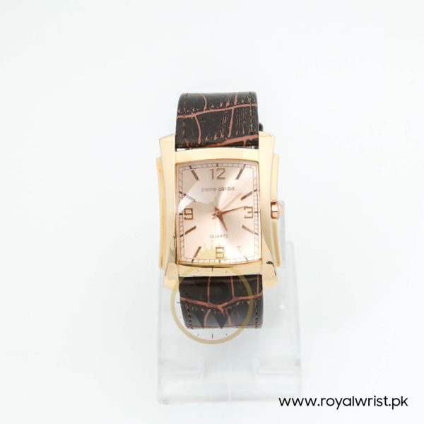 Pierre Cardin Men’s Quartz Brown Leather Strap Rose Gold Dial 36mm Watch PC10028-2