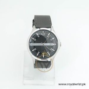 Armani Exchange Men’s Quartz Grey Leather Strap Black Dial 46mm Watch AX2120