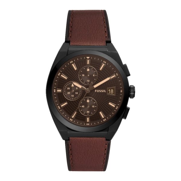 Fossil Men’s Quartz Brown Leather Strap Black Dial 42mm Watch FS5798