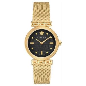 Versace Women’s Quartz Swiss Made Gold Stainless Steel Black Dial 34mm Watch VELW00720