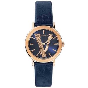 Versace Women’s Quartz Swiss Made Blue Leather Strap Blue Dial 36mm Watch VEHC00419