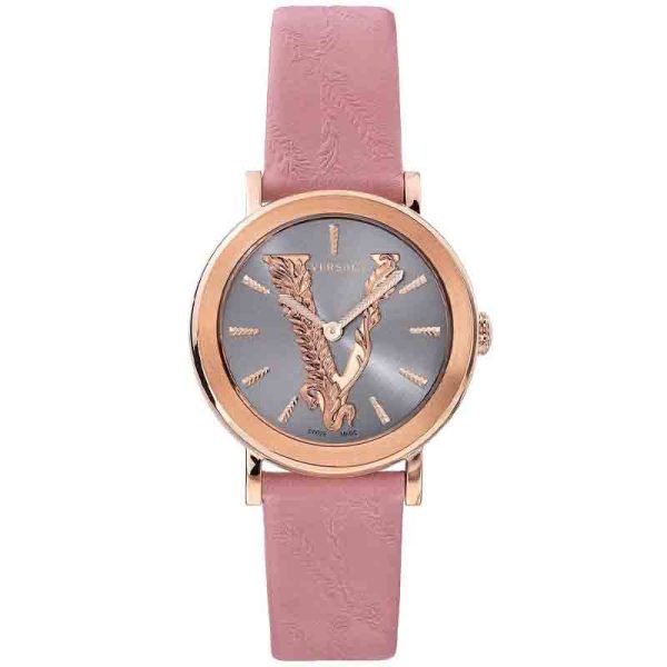Versace Women’s Quartz Swiss Made Pink Leather Strap Grey Dial 36mm Watch VEHC00319