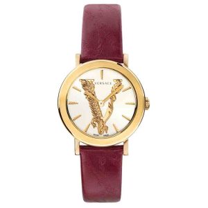 Versace Women’s Quartz Swiss Made Maroon Leather Strap White Dial 36mm Watch VEHC00219