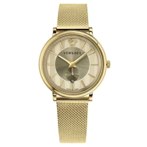 Versace Men’s Quartz Swiss Made Gold Stainless Steel Gold Dial 42mm Watch VBQ070017