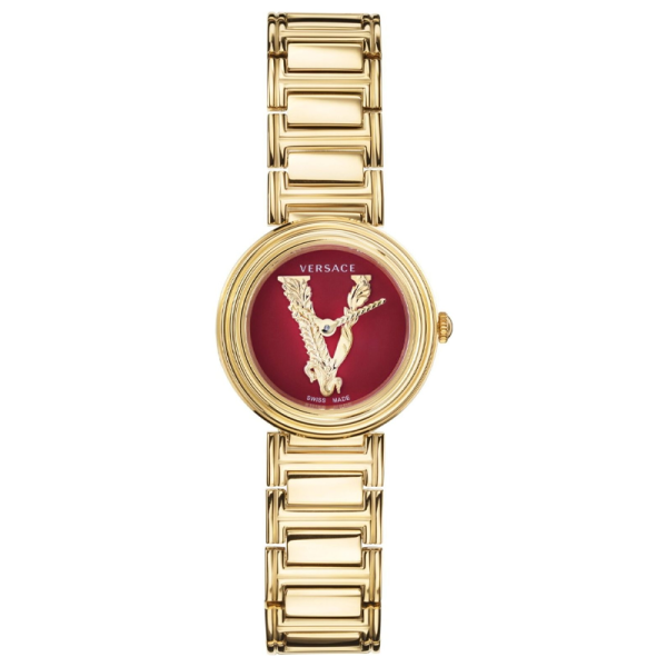 Versace Women’s Quartz Swiss Made Gold Stainless Steel Red Dial 28mm Watch VET300321