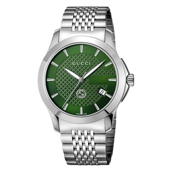 Gucci Men’s Swiss Made Quartz Silver Stainless Steel Green Dial 38mm Watch YA1264108