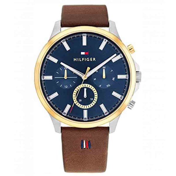 Tommy Hilfiger Men’s Quartz Brown Leather Strap Blue Dial 44mm Watch 1710496