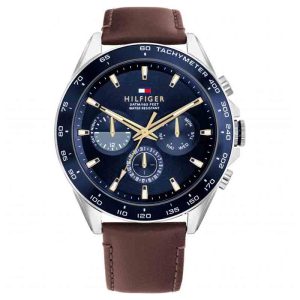 Tommy Hilfiger Men’s Quartz Brown Leather Strap Blue Dial 46mm Watch 1791965