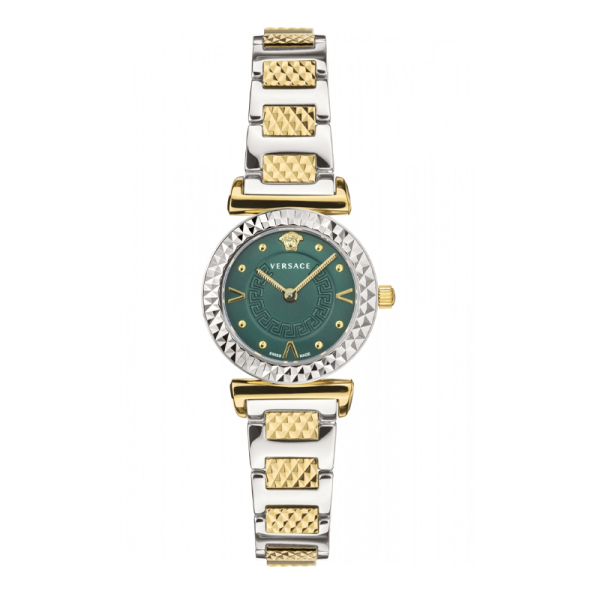 Versace Women’s Quartz Swiss Made Two-tone Stainless Steel Green Dial 28mm Watch VET300821