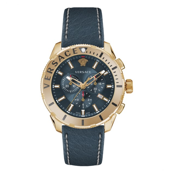 Versace Men’s Quartz Swiss Made Blue Leather Strap Blue Dial 48mm Watch VERG00418