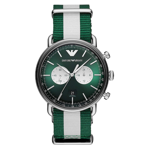 Emporio Armani Men’s Quartz Two-tone Nylon Strap Green Dial 43mm Watch AR11221