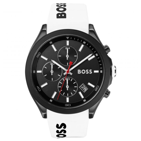 Hugo Boss Men’s Quartz White Silicone Strap Black Dial 44mm Watch 1513718