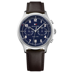 Tommy Hilfiger Men’s Quartz Brown Leather Strap Blue Dial 44mm Watch 1791385