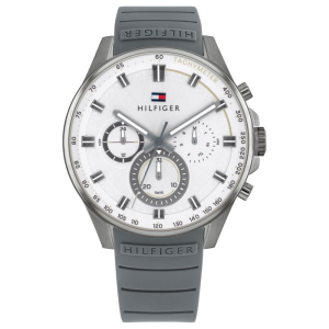 Tommy Hilfiger Men’s Quartz Grey Silicone Strap White Dial 45mm Watch 1791972