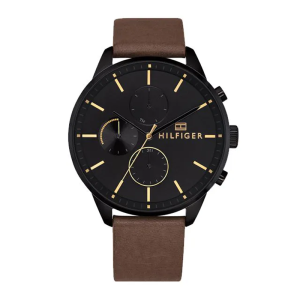 Tommy Hilfiger Men’s Quartz Brown Leather Strap Black Dial 44mm Watch 1791977