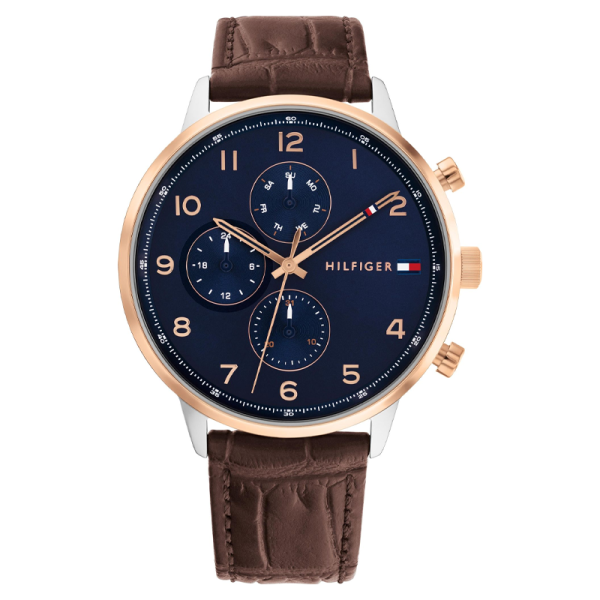 Tommy Hilfiger Men’s Quartz Brown Leather Strap Blue Dial 44mm Watch 1791987