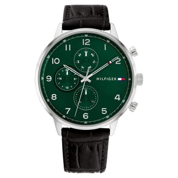 Tommy Hilfiger Men’s Quartz Black Leather Strap Green Dial 44mm Watch 1791985
