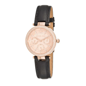 Michael Kors Women’s Quartz Black Leather Strap Rose Gold Dial 33mm Watch MK2543
