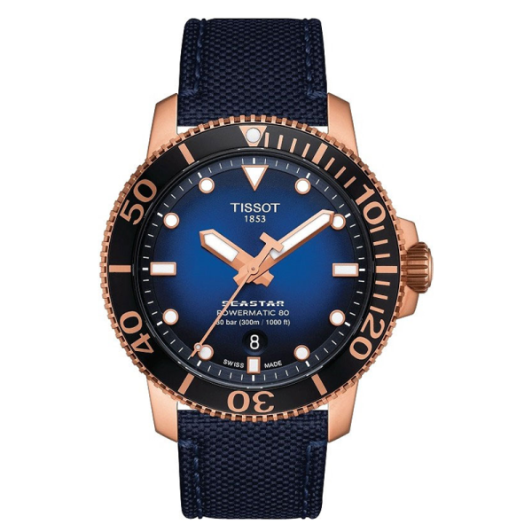TISSOT Men’s Swiss Made Automatic Blue Nylon Strap Blue Dial 43mm Watch T120.407.37.041.00