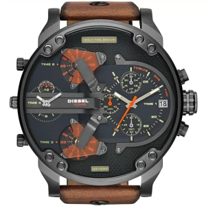 Diesel Men’s Quartz Brown Leather Strap Black Dial 57mm (Four Time zone) Watch DZ7332