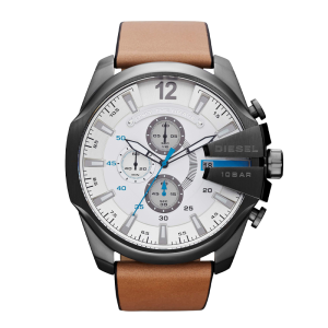 Diesel Men’s Quartz Brown Leather Strap White Dial 59mm Watch DZ4280