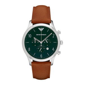 Emporio Armani Men’s Quartz Brown Leather Strap Green Dial 43mm Watch AR1941