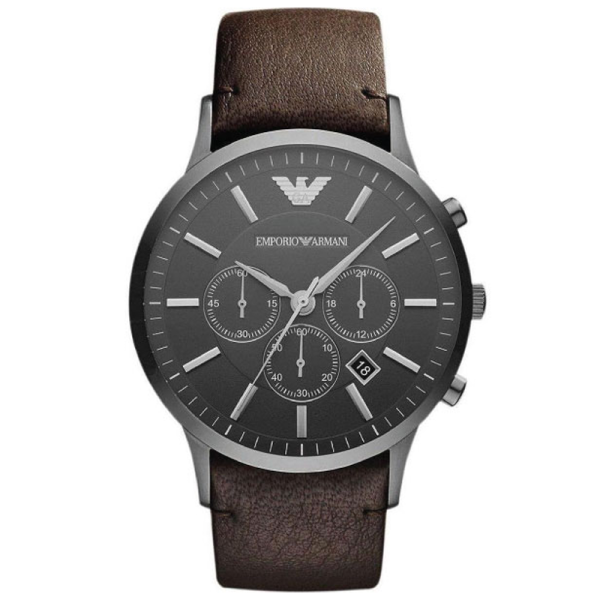 Emporio Armani Men’s Quartz Brown Leather Strap Black Dial 46mm Watch AR2462