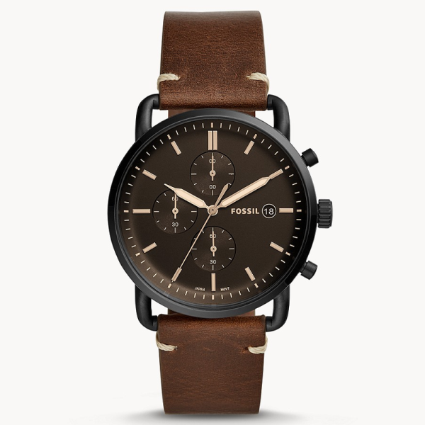 Fossil Men’s Quartz Brown Leather Strap Black Dial 42mm Watch FS5403
